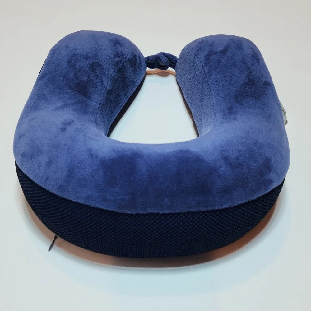 Springs Global Blue Memory Foam Travel Neck Pillow Plush Mesh Zippered Cover